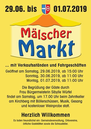 Vorankündigung: Mälscher Markt 29.06.- 01.07.2019