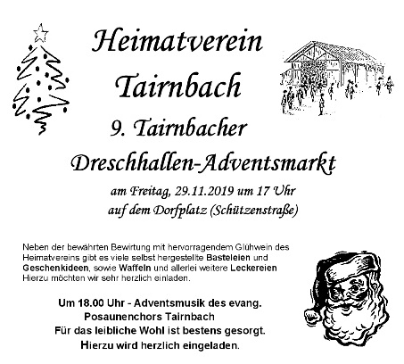 Tairnbacher Dreschhallen – Adventsmarkt nur am Freitagabend