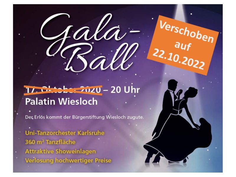 Hinweis: Verschiebung Gala-Ball der Bürgerstiftung Wiesloch vom 23.10.2021 auf den 22.10.2022