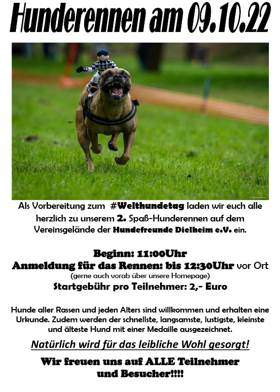 Verein Hundefreunde Dielheim veranstaltet 2. Hunderennen am 9. Oktober
