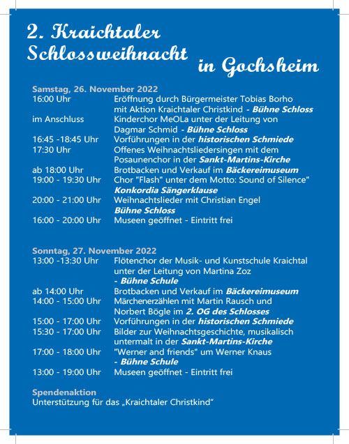 Kraichtaler Schlossweihnacht 2022 Programm